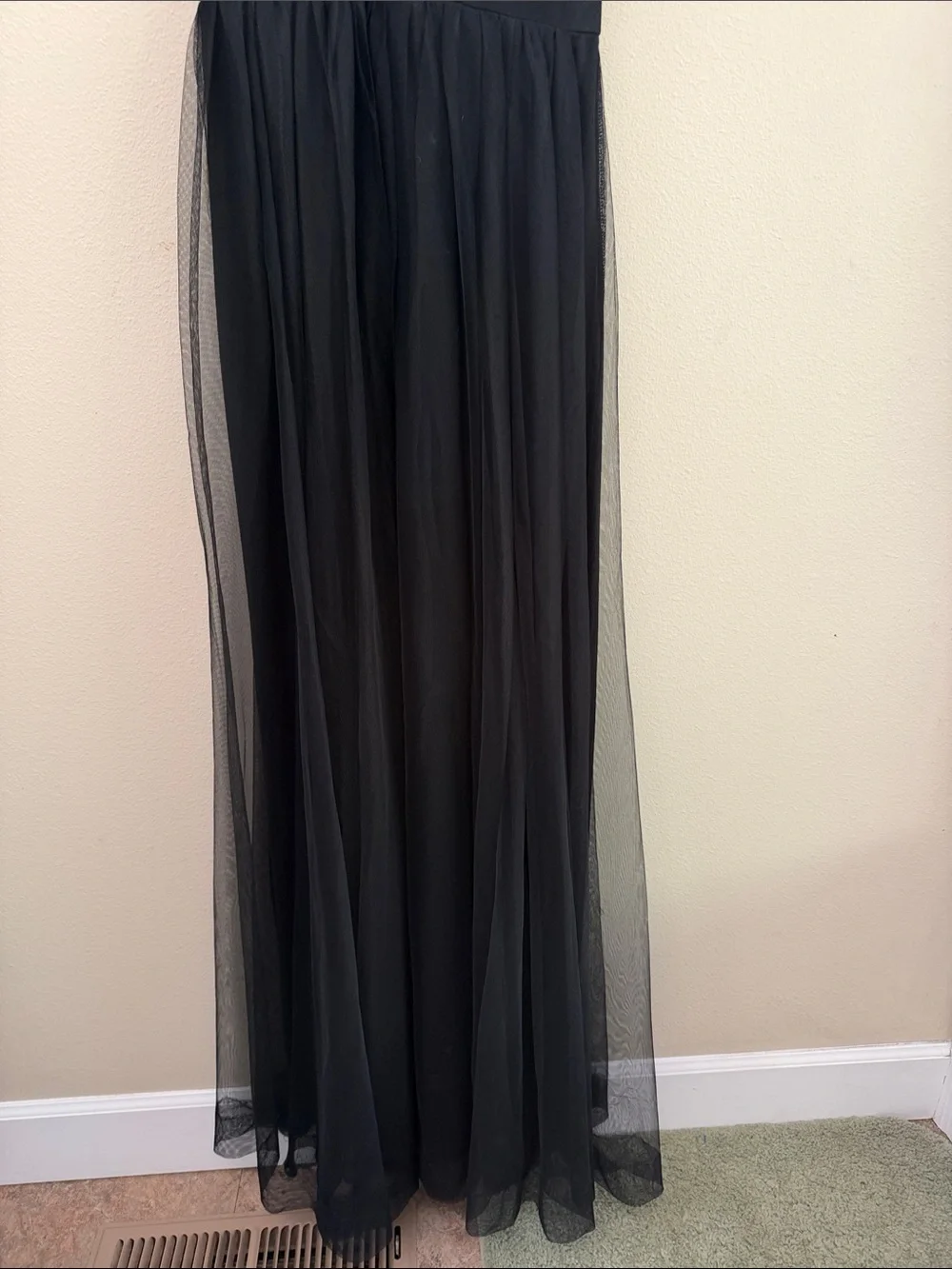 Luxxel Black Sequin V-Neck Mesh Maxi Slip Dress SzS